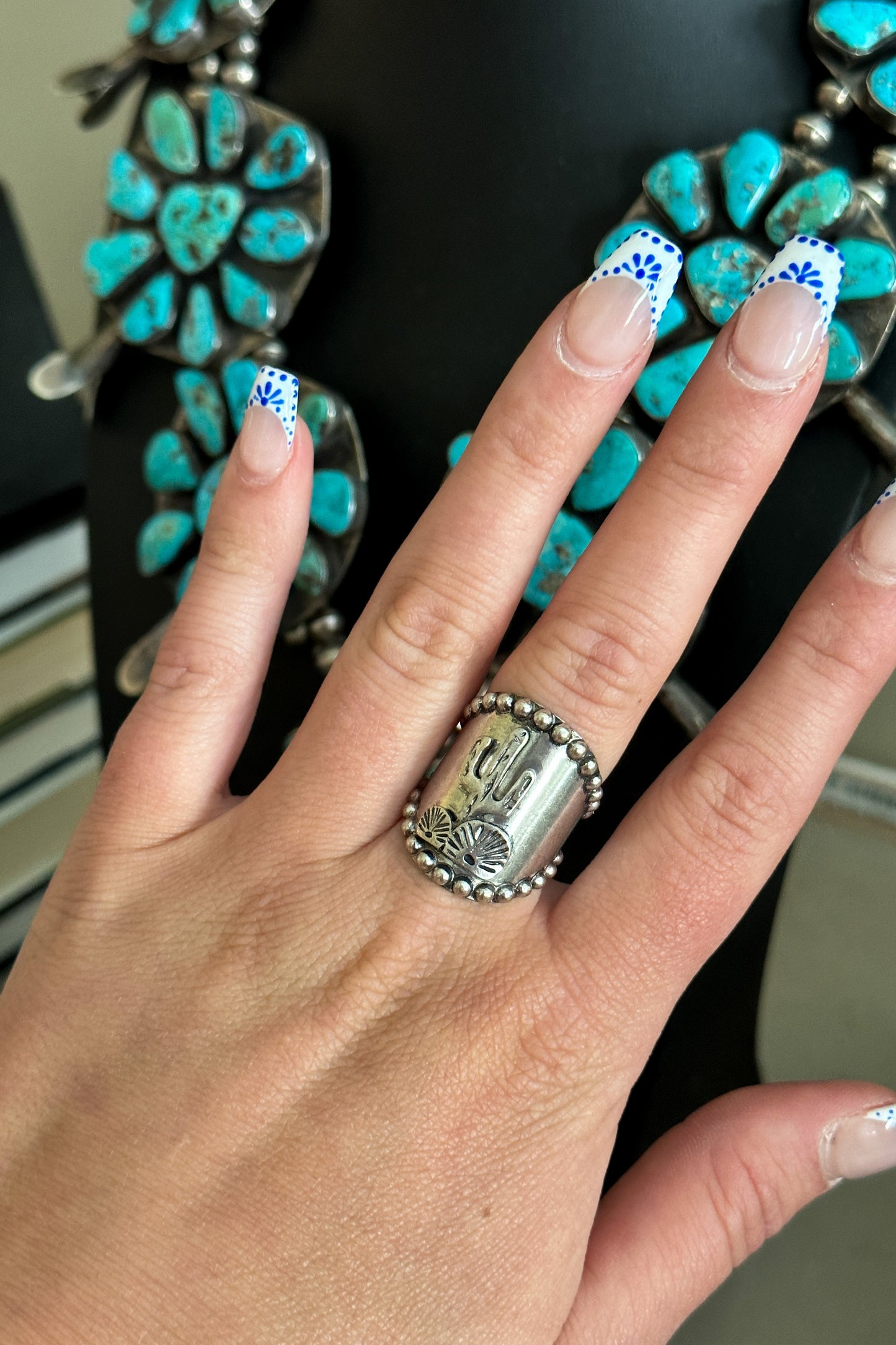 Western Wide Cuff Cactus Embossed Ring - Middle West Apparel