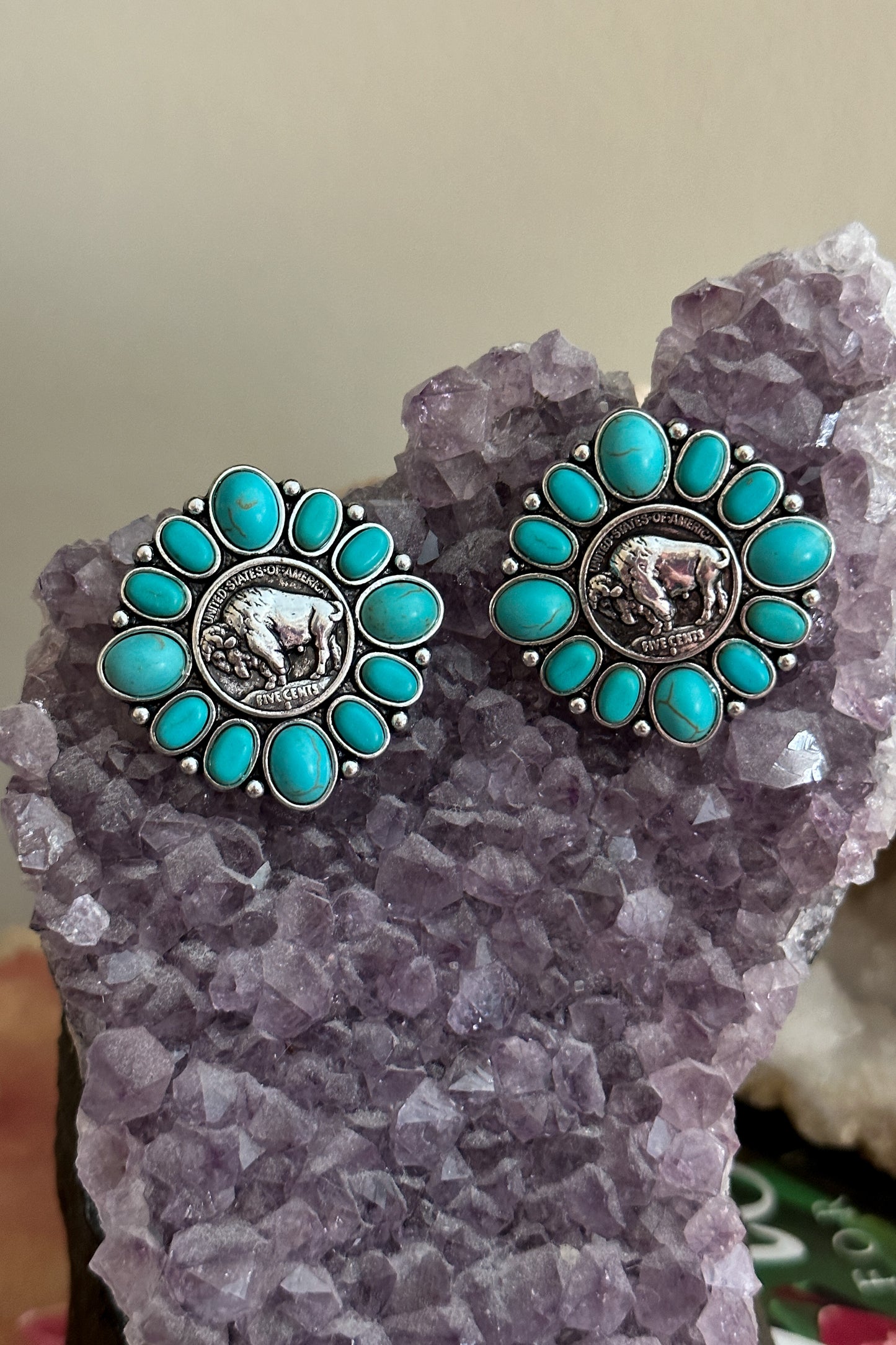 Western American Buffalo Silver Dollar Earrings - Middle West Apparel