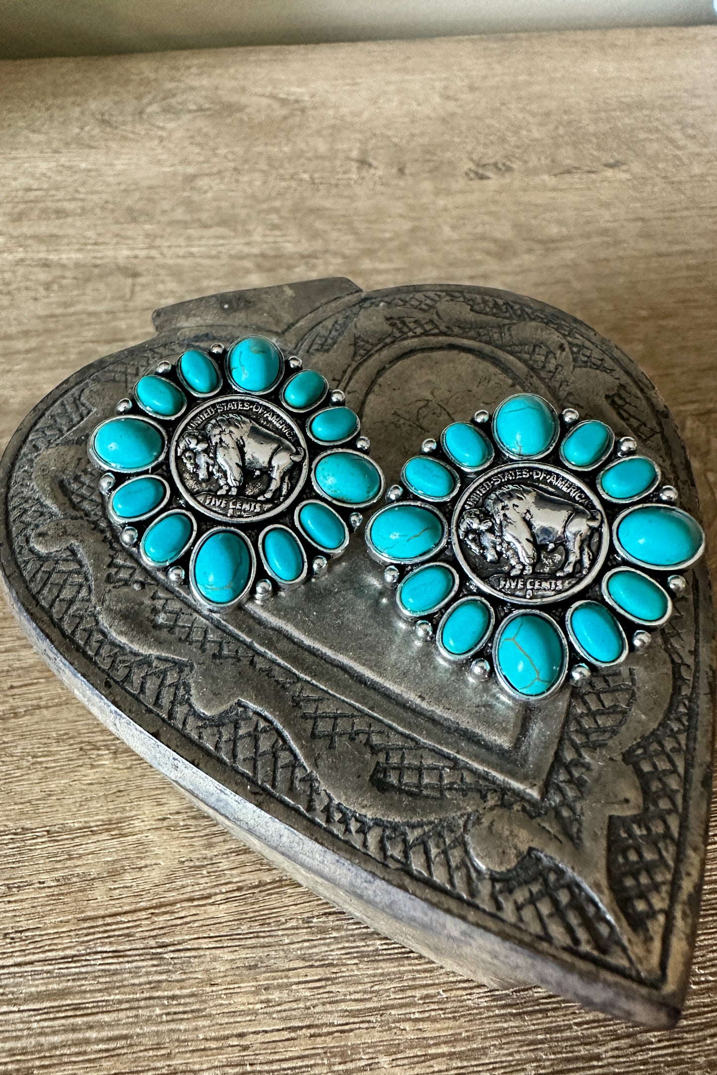 Western American Buffalo Silver Dollar Earrings - Middle West Apparel