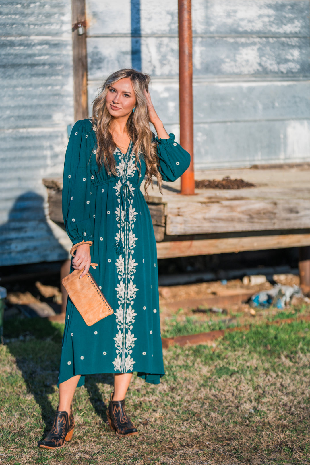 Rustic Leather Clutch with Studded Detail - Middle West Apparel