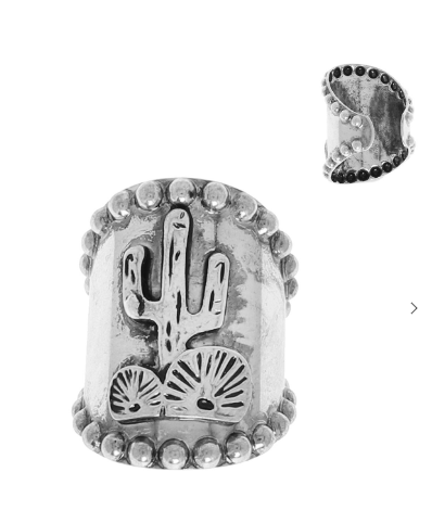 Western Wide Cuff Cactus Embossed Ring - Middle West Apparel