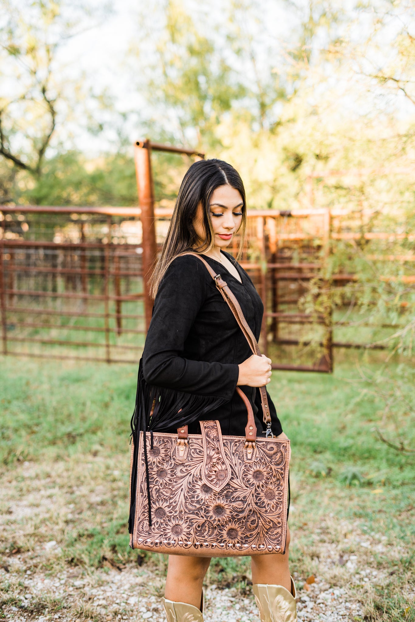 Western Flower Leather Bag - Middle West Apparel