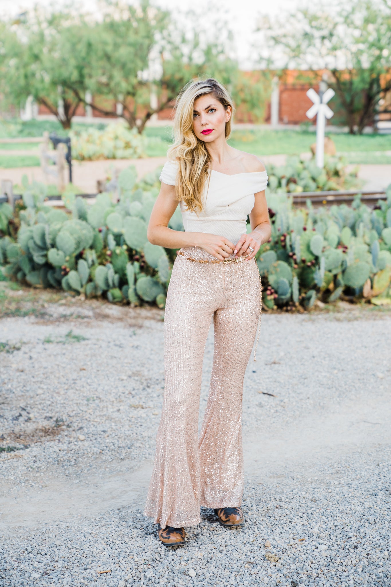 Golden Standards Sequin Flared Bottoms - Middle West Apparel