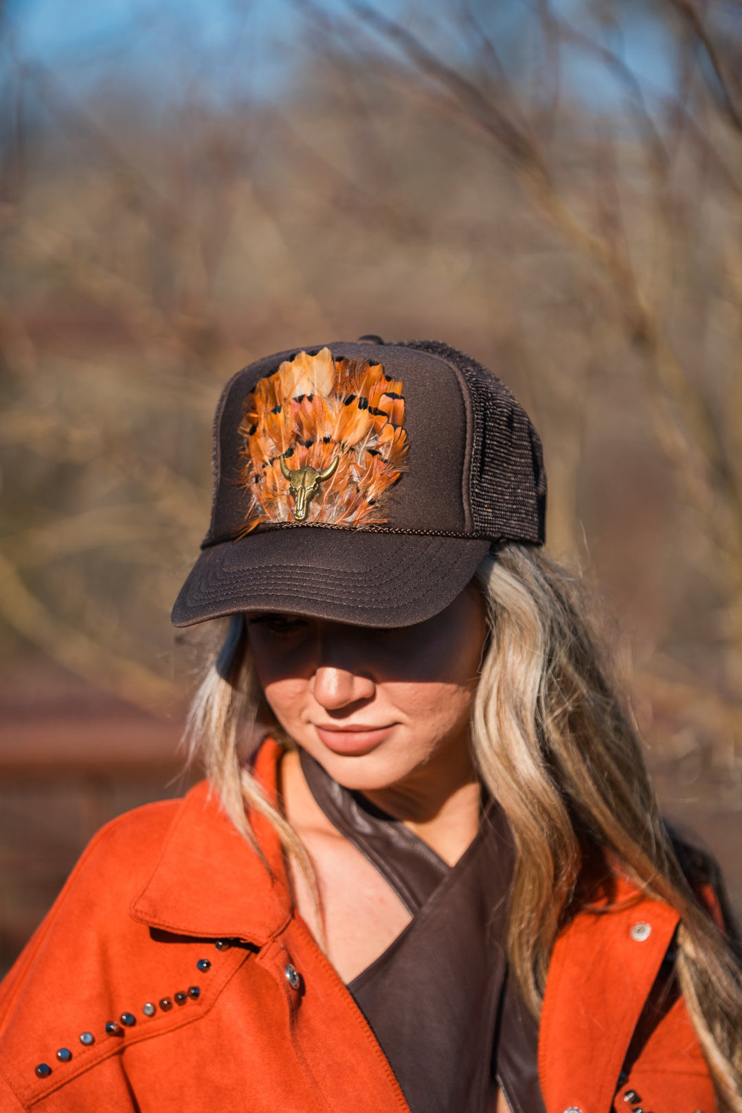 Custom feather trucker cap