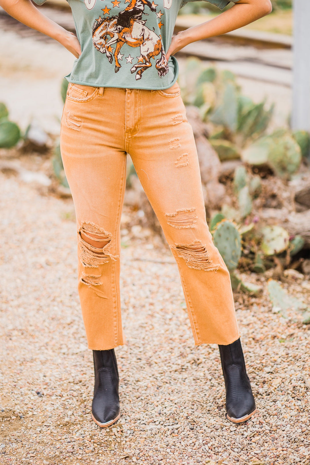 High rise cropped ripped jeans