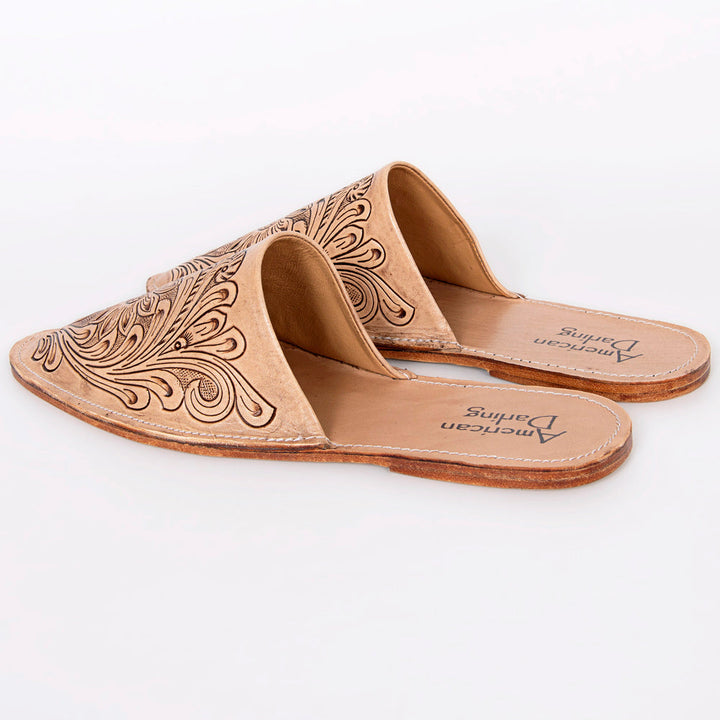 Tooled mules side view