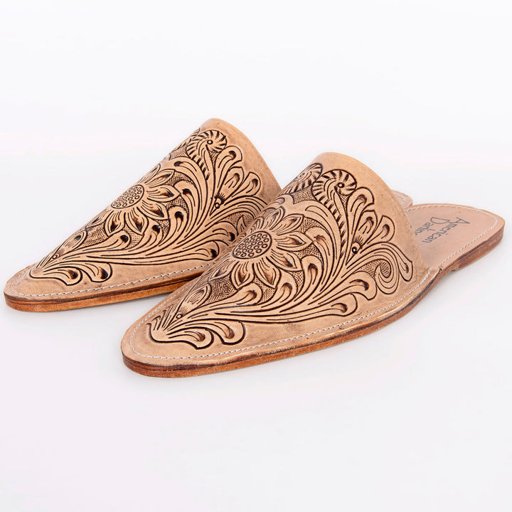 Tooled mules detail