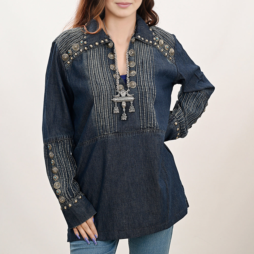 Studded denim tunic blouse