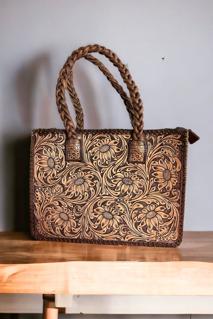 Hand-Tooled Texan Leather Tote Bag - Middle West Apparel