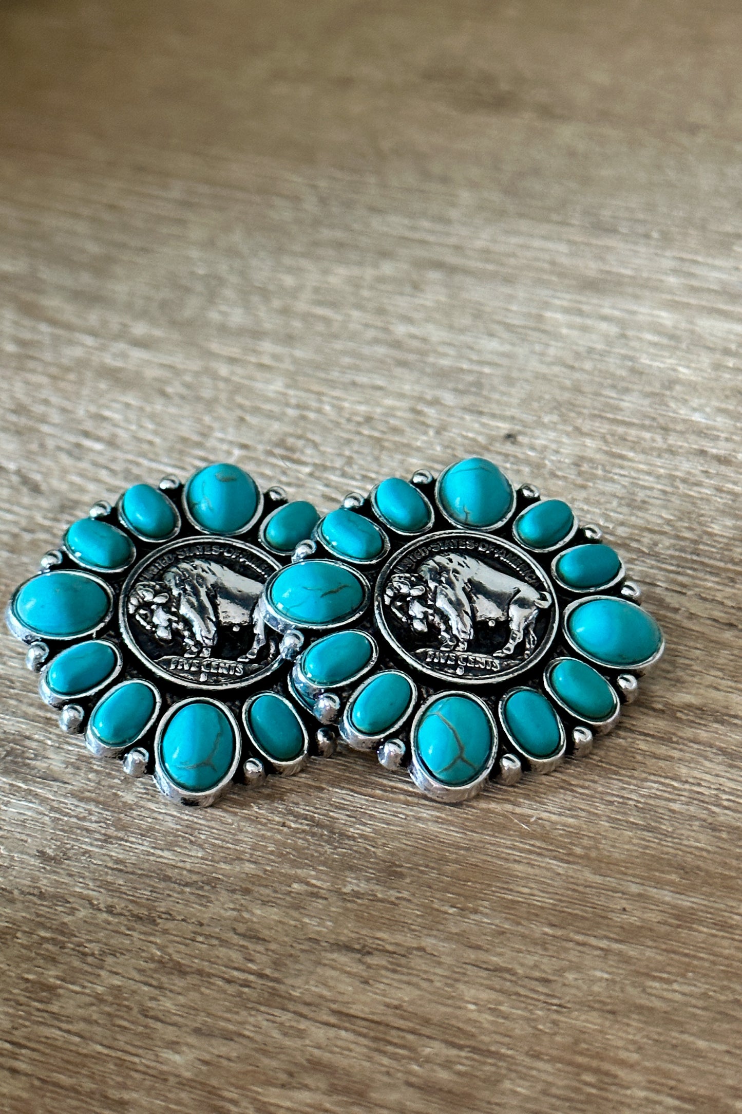 Western American Buffalo Silver Dollar Earrings - Middle West Apparel