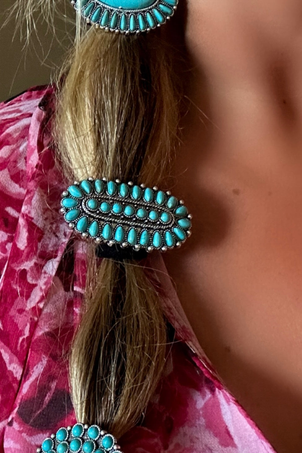 Long Oval Concho Ponytail Hair Tie - Middle West Apparel