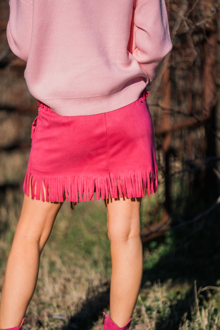 Light Me Up Fringe Skirt Pink - Middle West Apparel