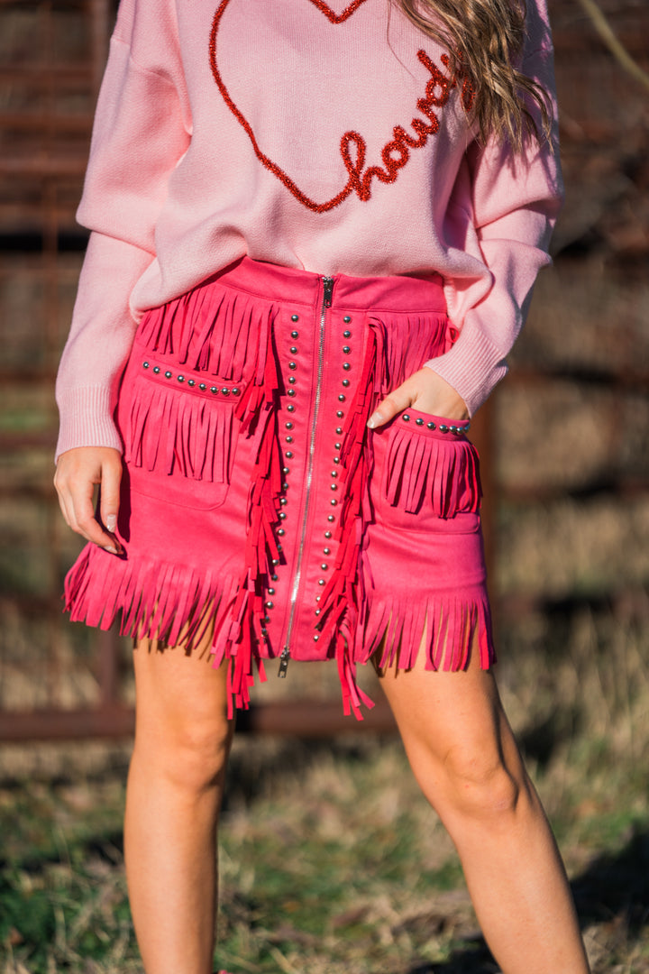 Light Me Up Fringe Skirt Pink - Middle West Apparel