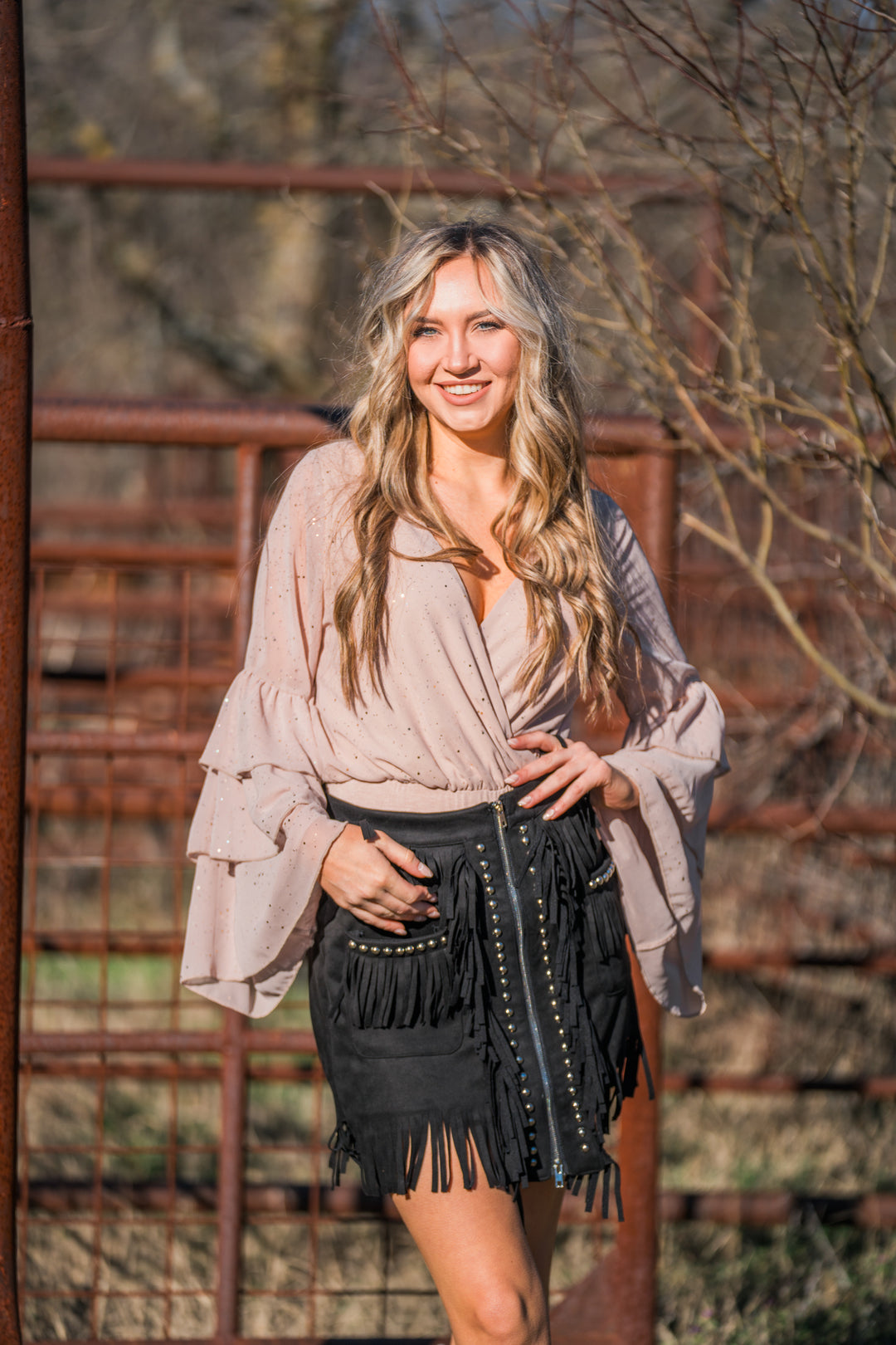 Light Me Up Fringe Skirt in black