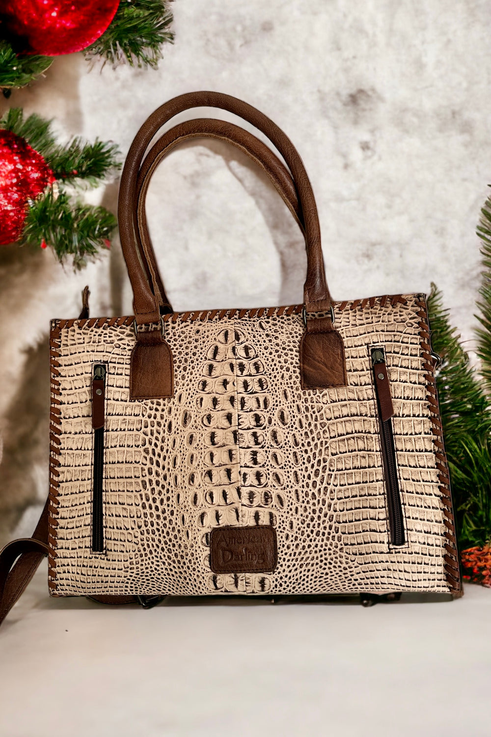 Texan Croc Elegance Leather Tote (Light) - Middle West Apparel