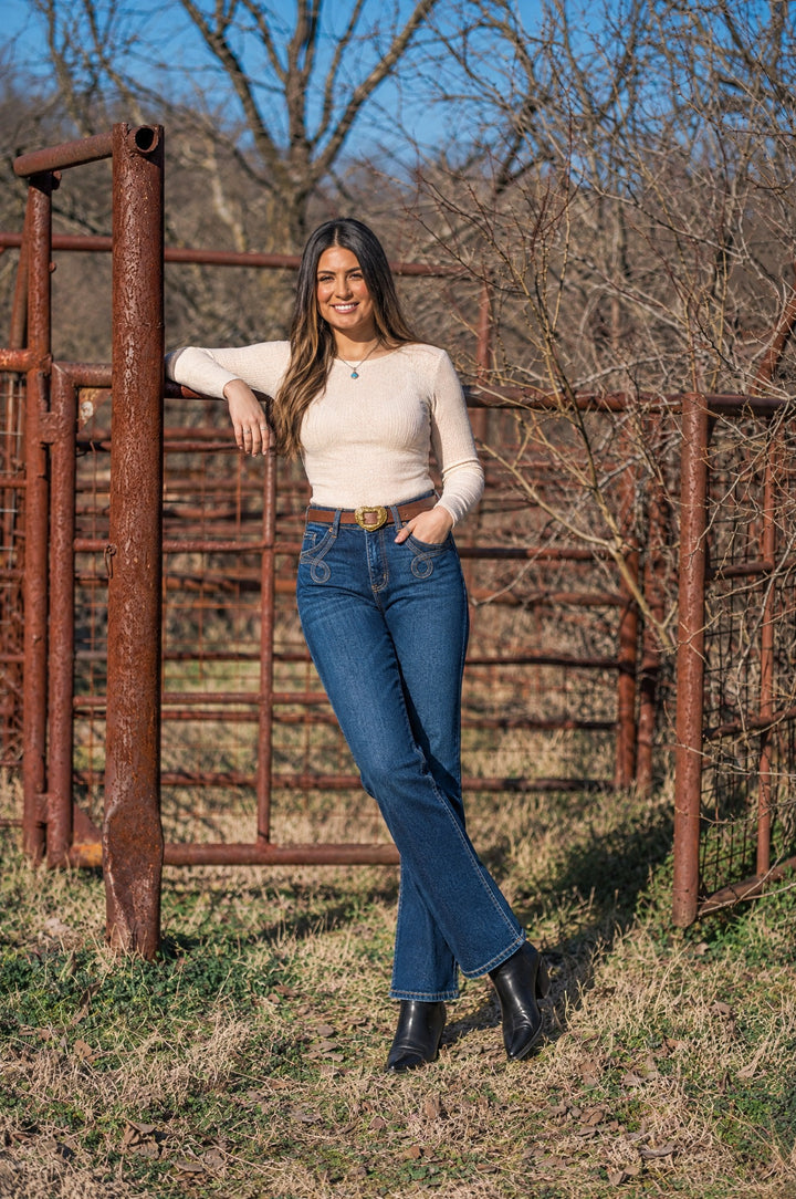 After Dark dark wash jeans at the ranch