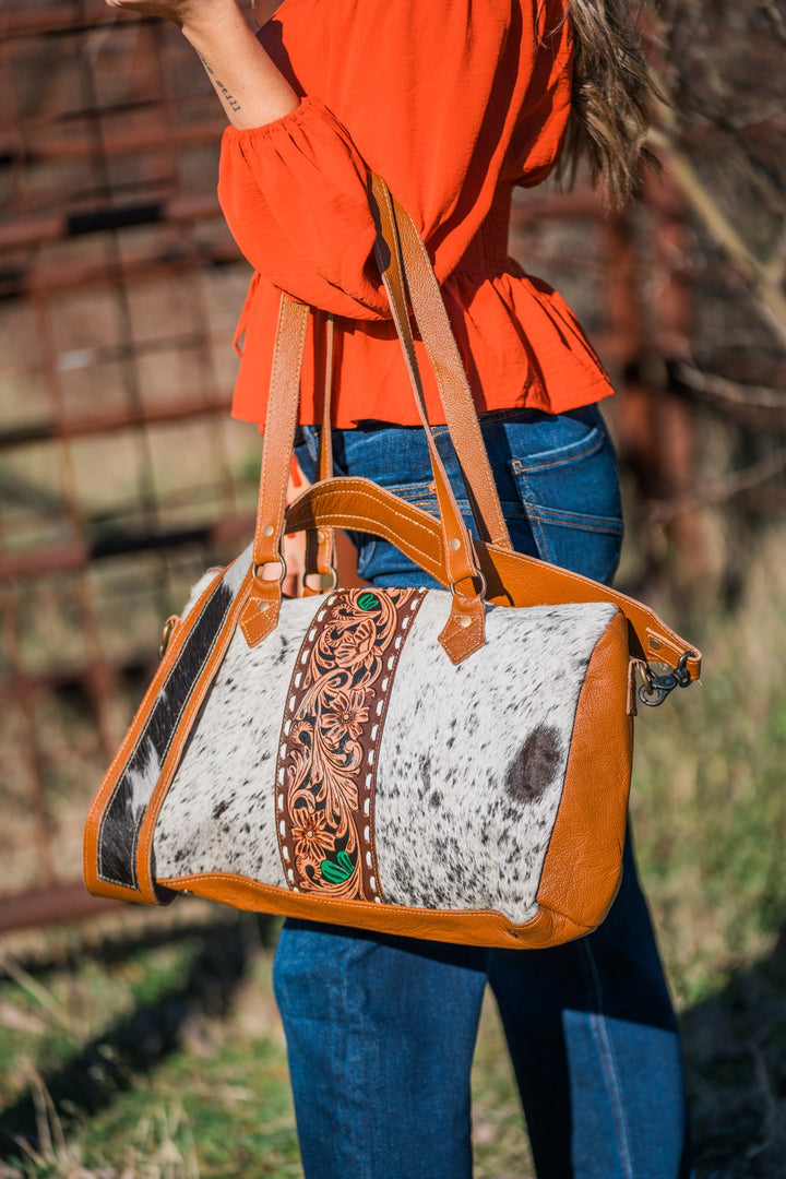 Prairie Beads cowhide shoulder bag worn