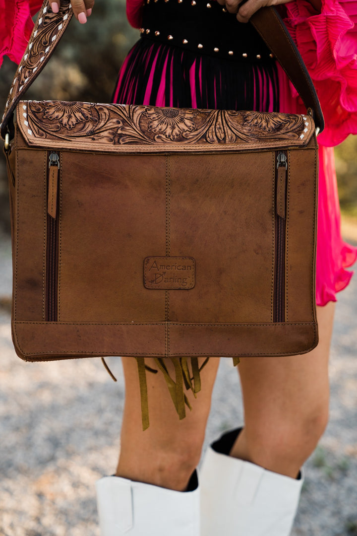 Rodeo Rose tooled fringe crossbody back