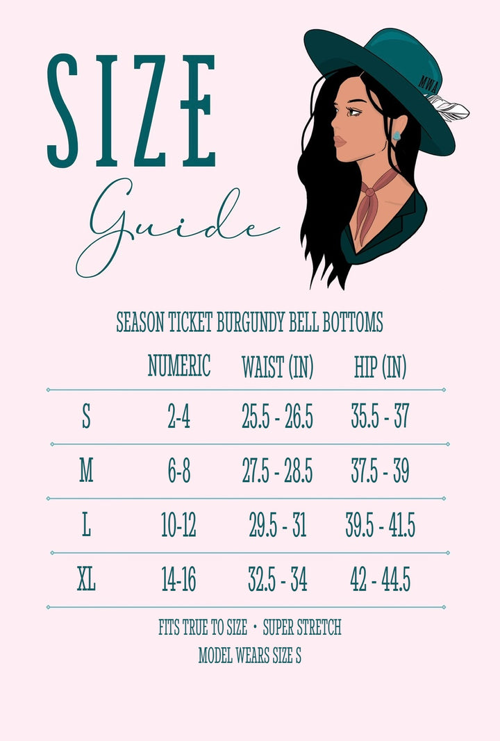 Season Ticket Burgundy Bell Bottoms size guide