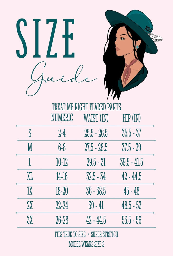Treat Me Right Flared Pants size guide