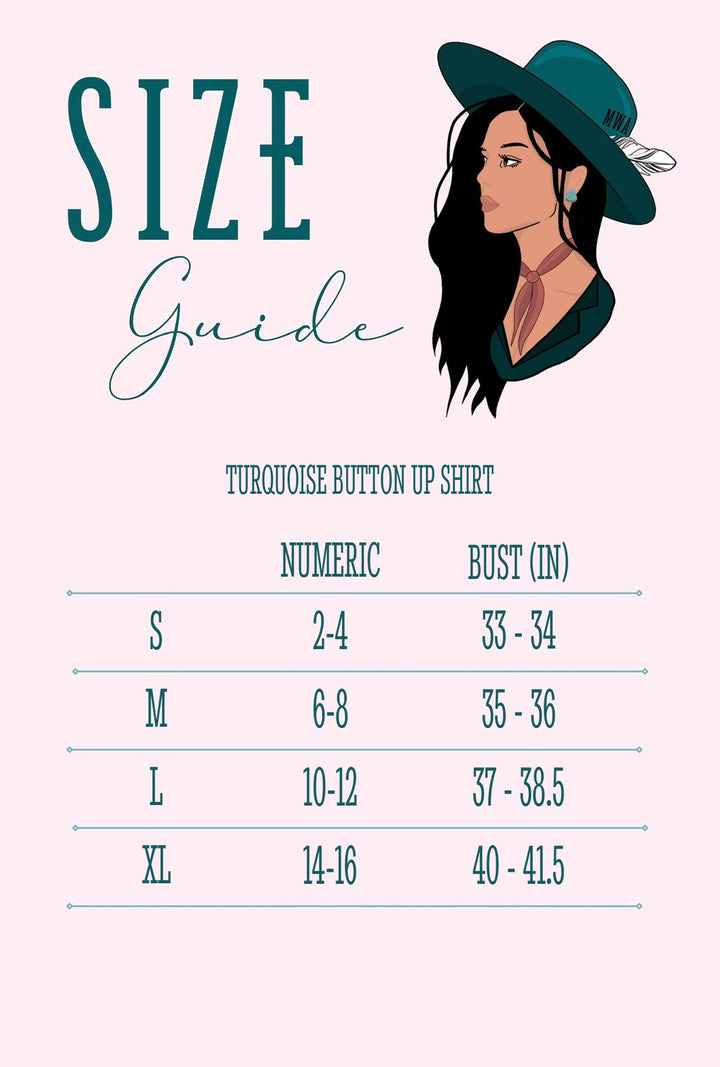 Turquoise Button Up Shirt size guide