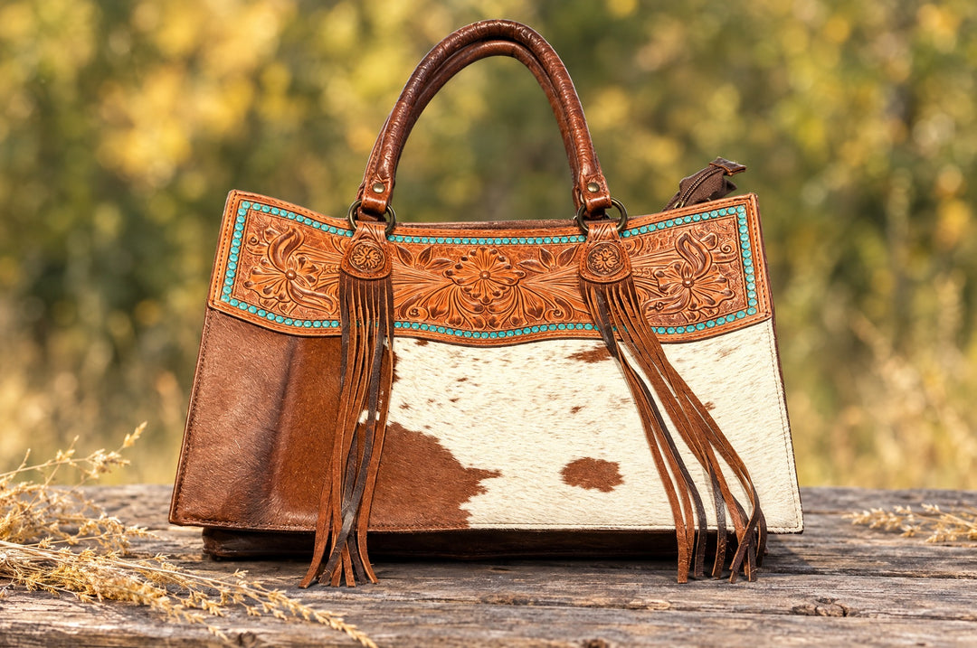 Trip To Bali tote on a wood table outdoors