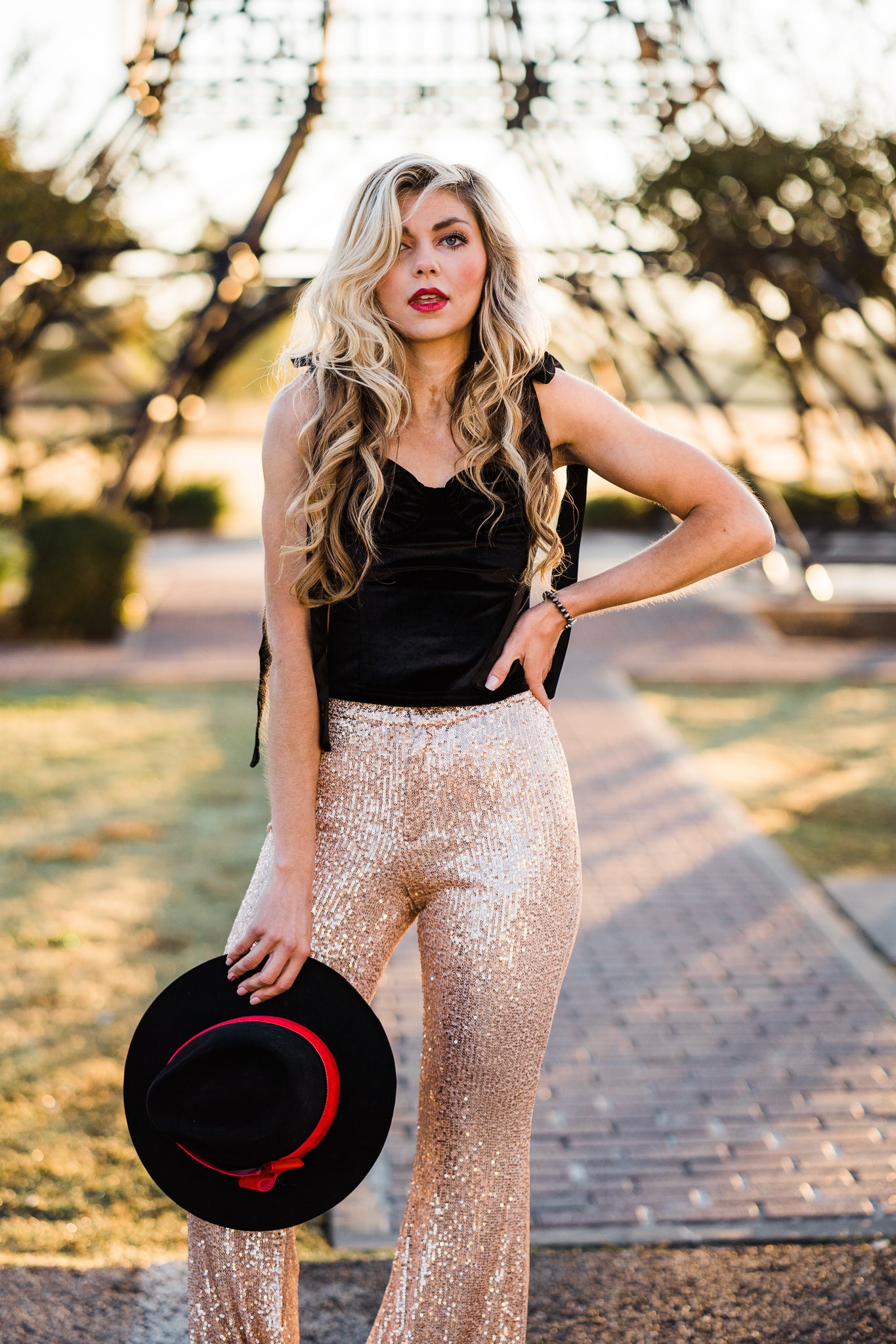 Golden Standards Sequin Flared Bottoms - Fashion Clothing | Middle West Apparel