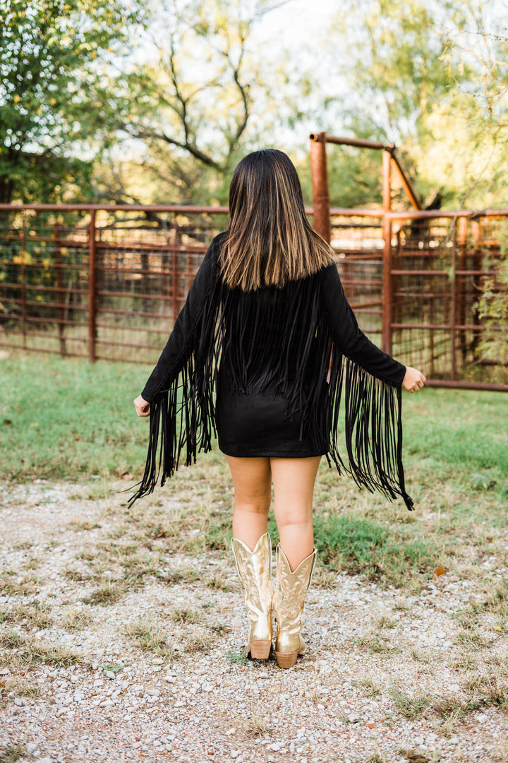 Thing Of Beauty Black Fringe Dress - Middle West Apparel