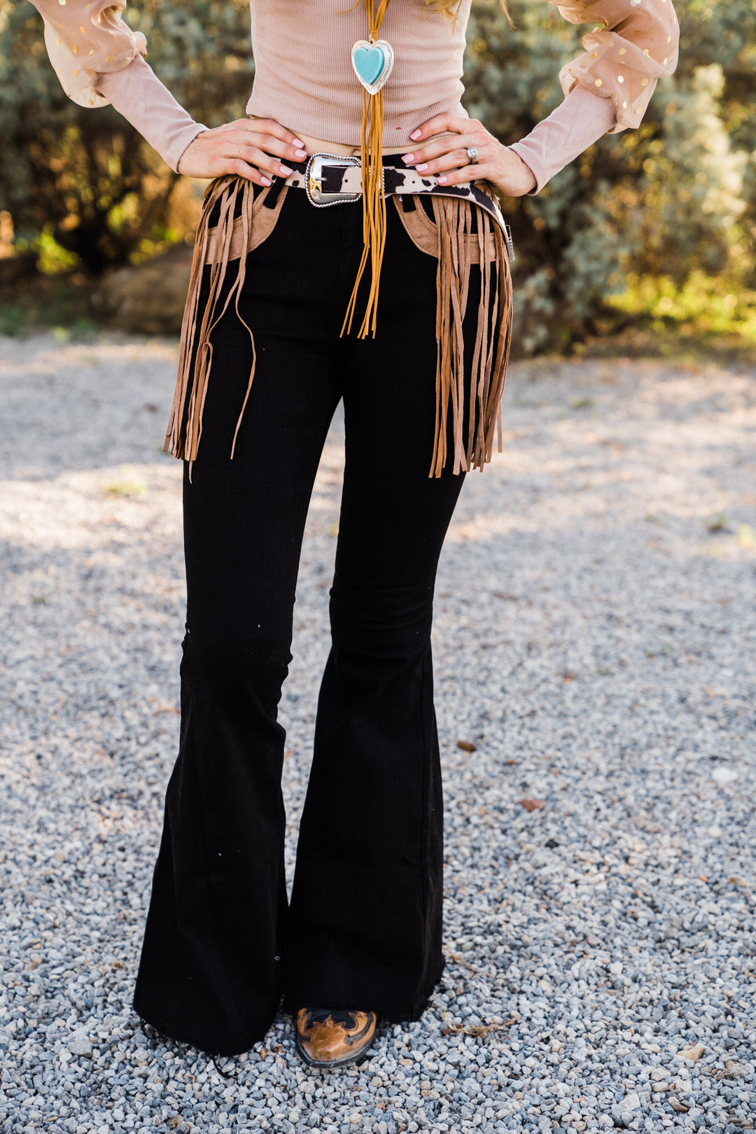 Cowgirl Moments Fringe Flare Pants For Sale Online | Middle West Apparel