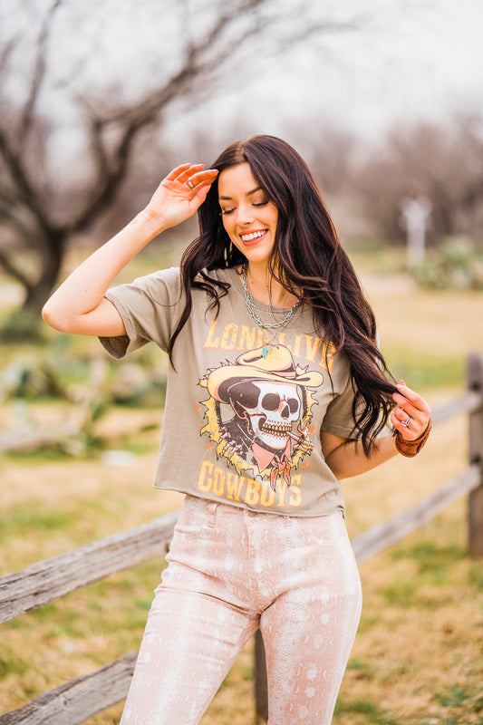 Beige Skull Cowboy T-shirt - Fashion Clothing | Middle West Apparel