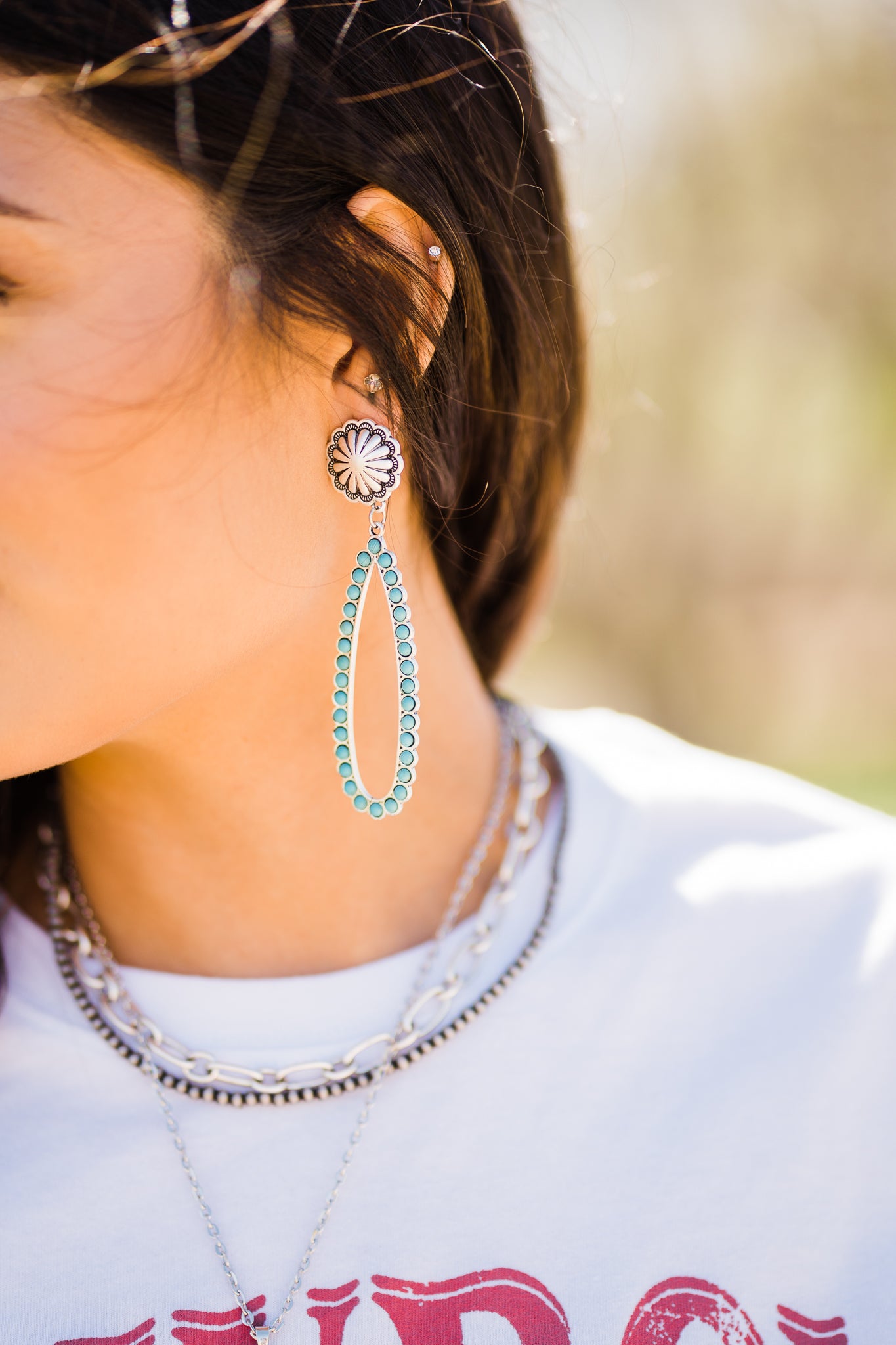 Oval Concho Turquoise Earrings - Middle West Apparel